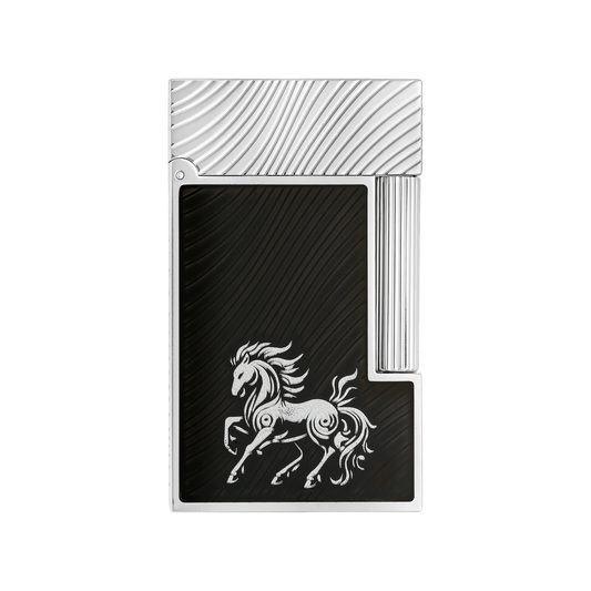 Pferdemähnen - Guilloché color_black finition_golden flame_double 1 - S.T. Dupont Germany